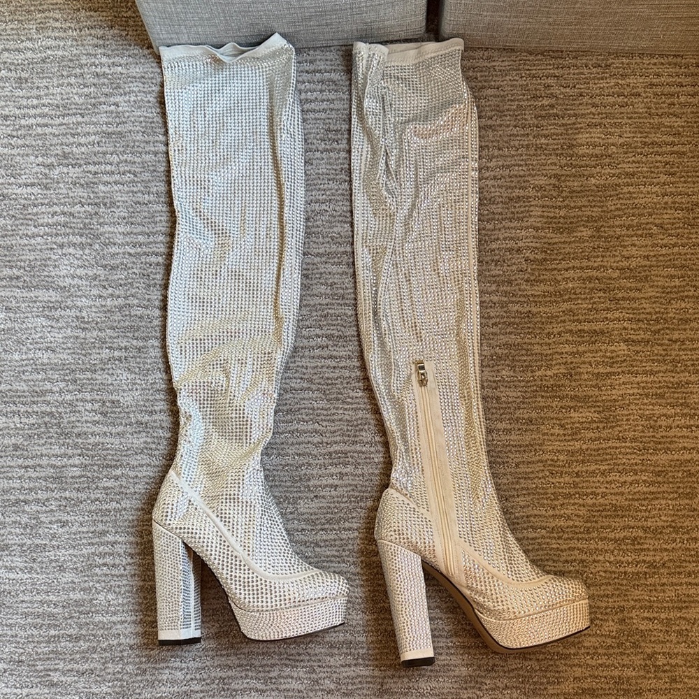 Thigh high rhinestone bling boots size 38 (7.5) never worn!